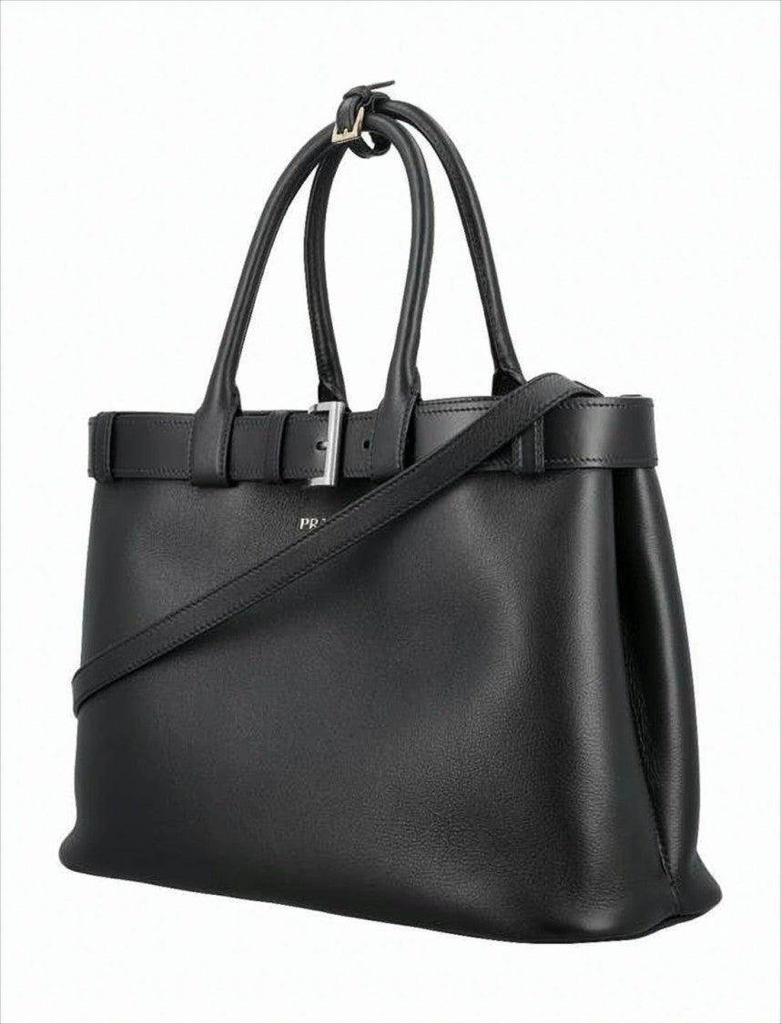 Prada Structured Black Calf Leather Tote Bag