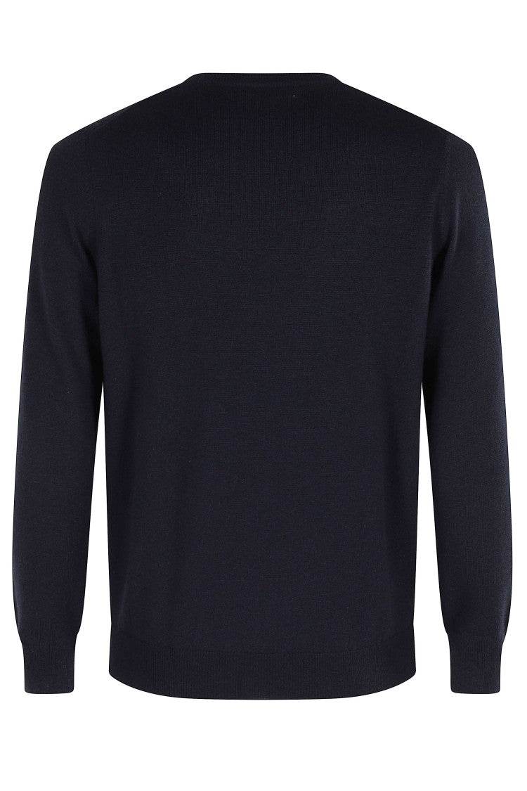 Kangra Blue Round Neck Smooth Knit Wool Sweater