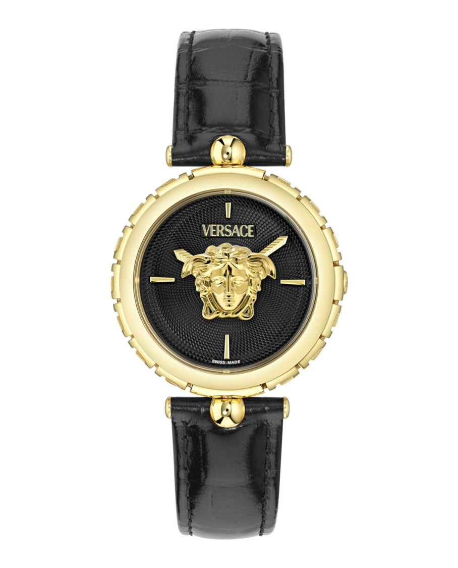 Versace Medusa Heritage Leather Watch With Gold-Plated Case And Guilloche Dial
