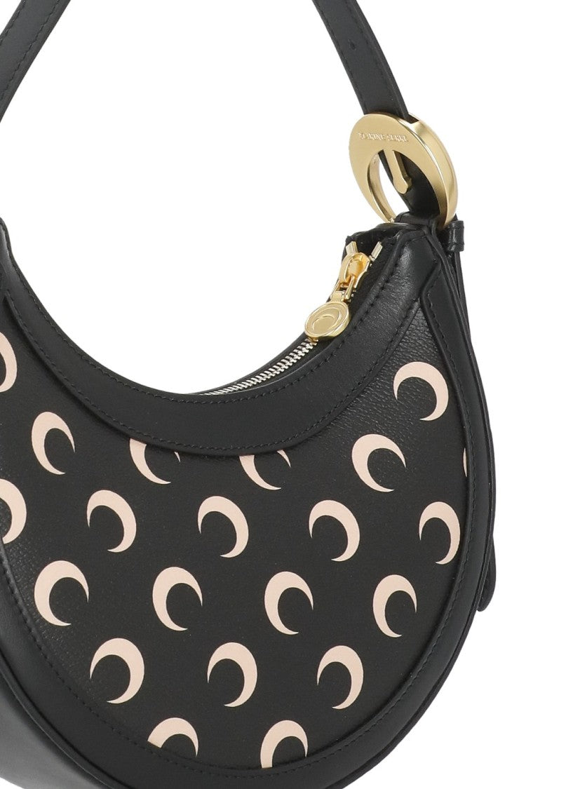 Marine Serre Crescent-Shaped Leather Shoulder Bag With Adjustable Handle