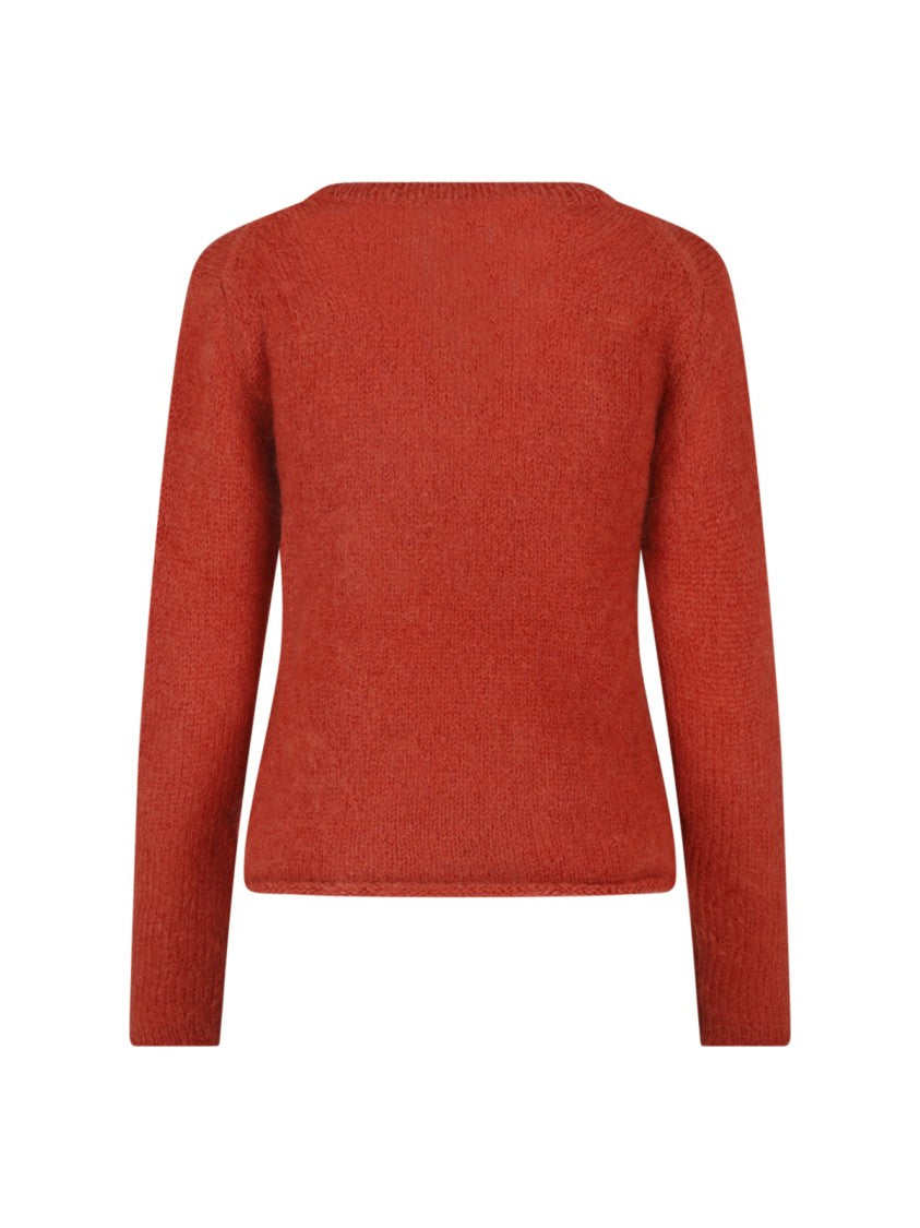 Aspesi Orange Mohair Wool V-Neck Sweater