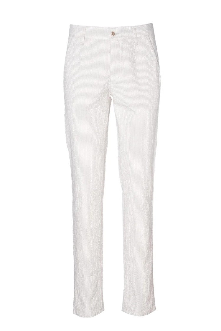 Club Of Comfort Beige And White Vertical Stripe Stretch Pants With Classic Waistband