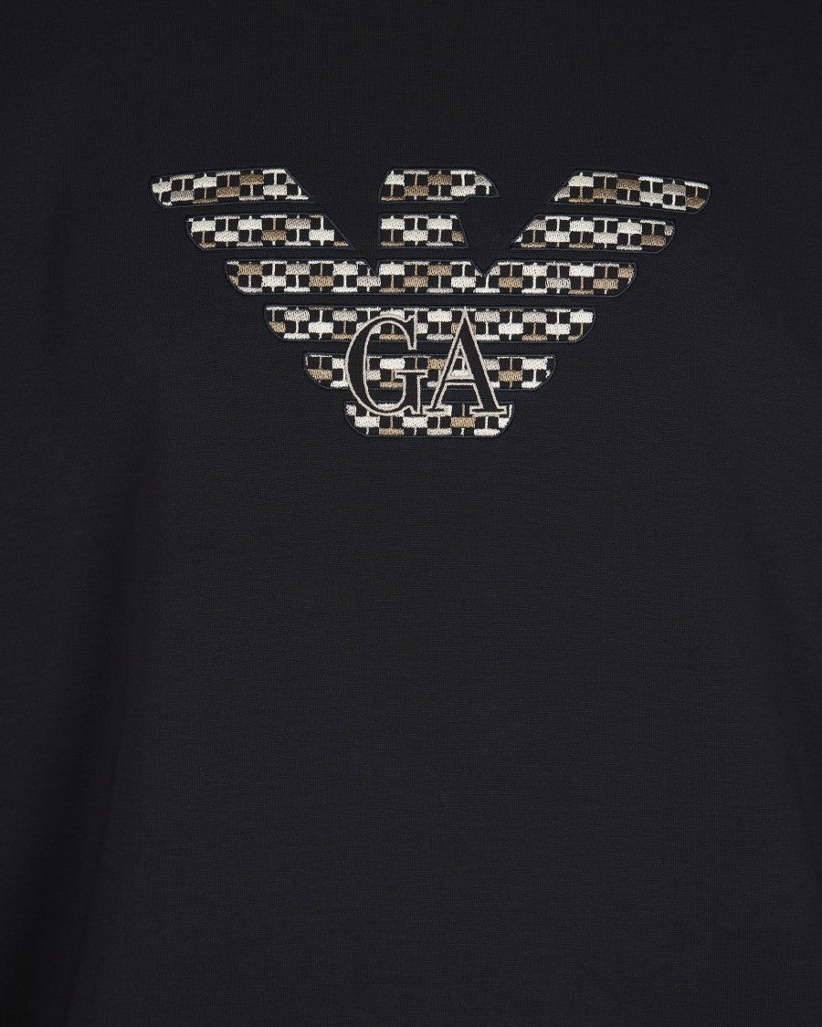 Emporio Armani Crewneck Sweatshirt With Oversized Embroidered Logo In Double Jersey