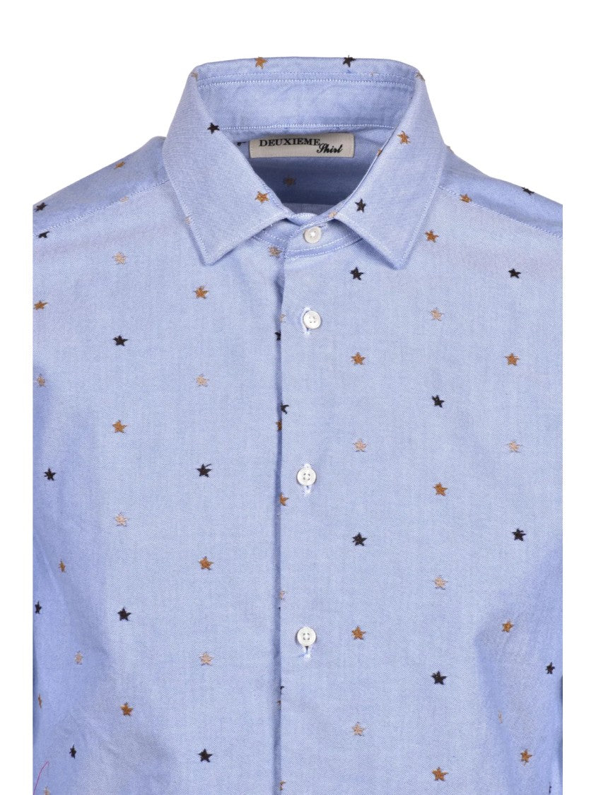 Deuxieme Light Blue Star Printed Cotton Shirt