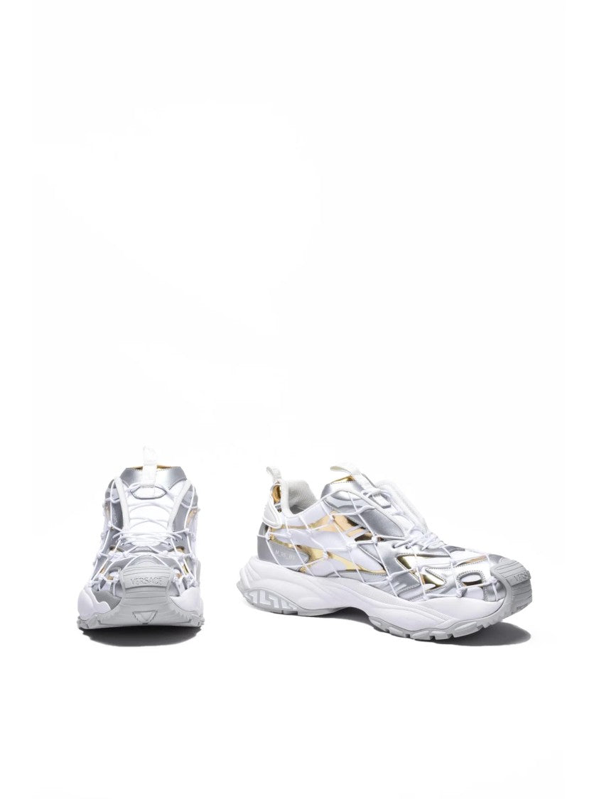 Versace Collection White/Grey Net Overlay Rubber Sneakers