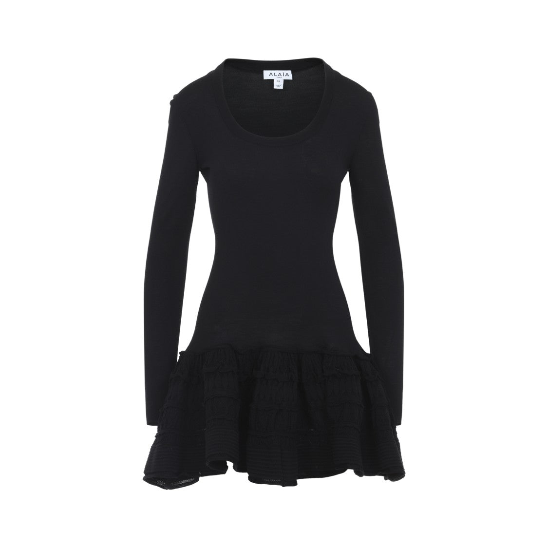 Alaïa Fitted Black Wool Dress With Ruffled Skirt