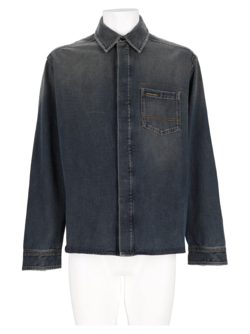 Golden Goose Faded Dark Blue Classic Collar Cotton Jacket