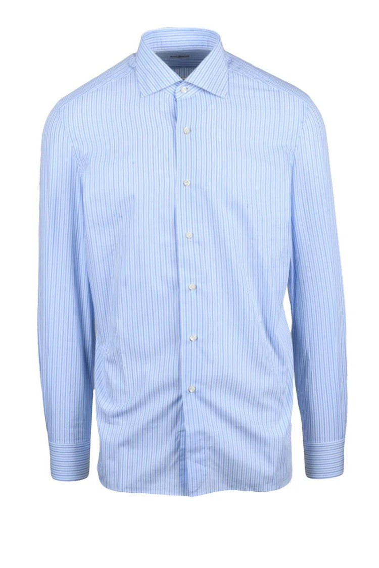 Errico Formicola White Sky Blue Cotton Shirt