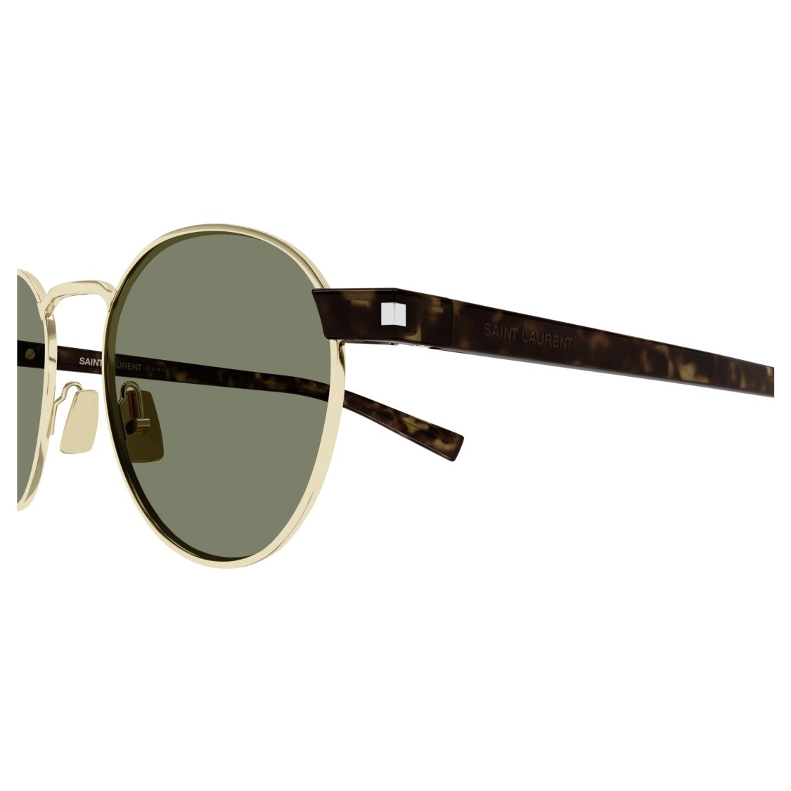 Saint Laurent Gold-Tone Round Frame Sunglasses With Tortoiseshell Temples