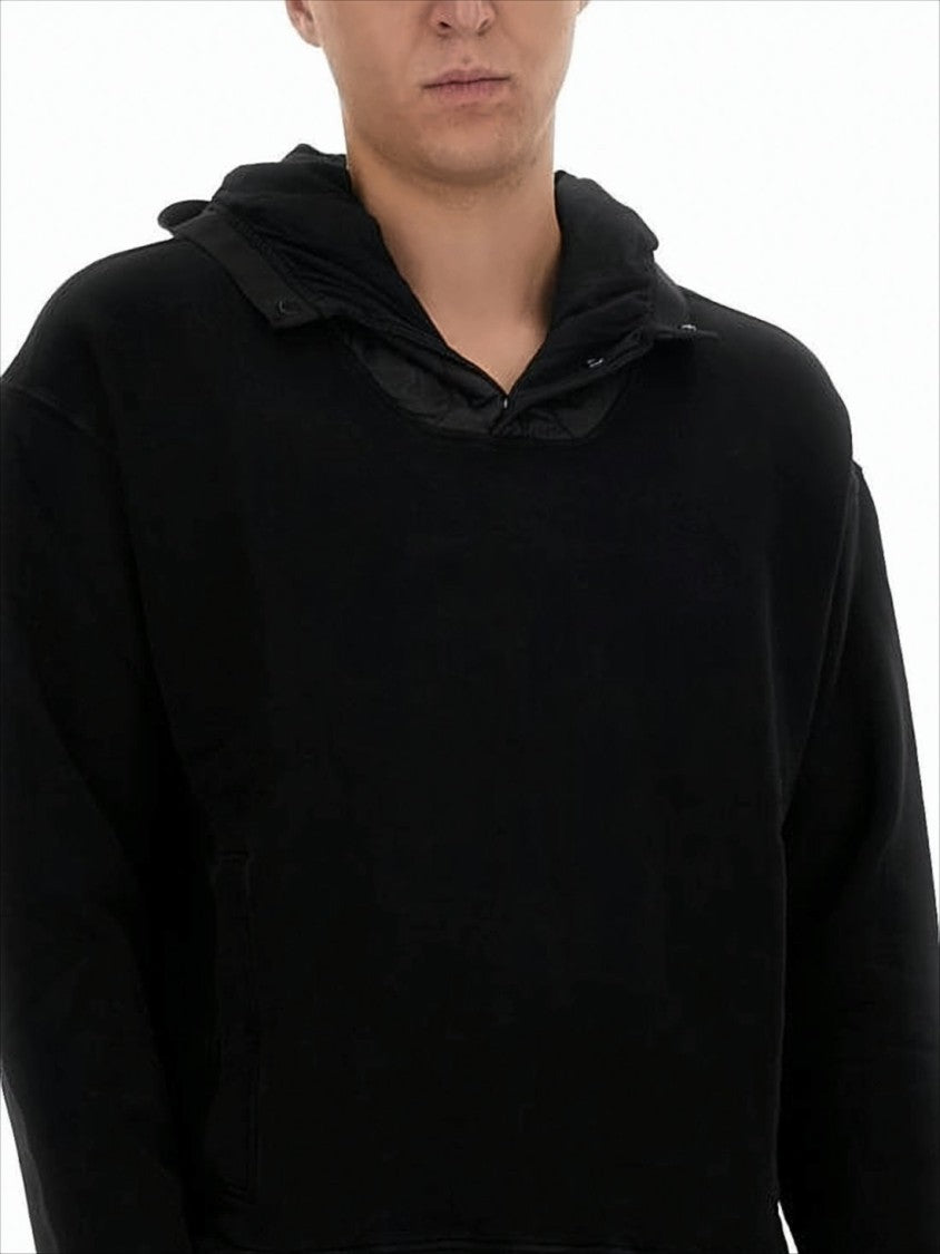 Ten C Black Pullover Hoodie With Textured Hood