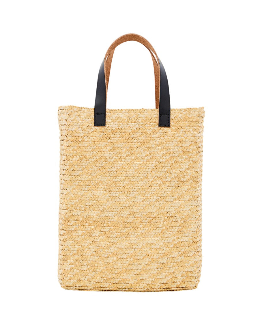 Plan C Woven Straw Medium Shopper Bag With Adjustable Strap And Abstract Design