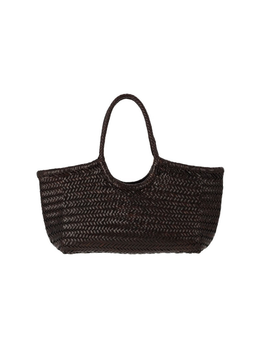Dragon Diffusion Woven Rectangular Bag With Round Handles And Artisanal Detail