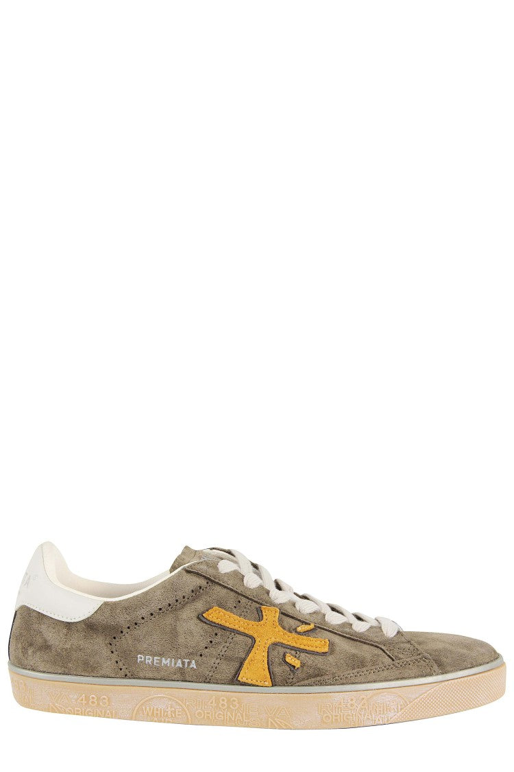 Premiata Low-Profile Dark Green Suede Sneakers
