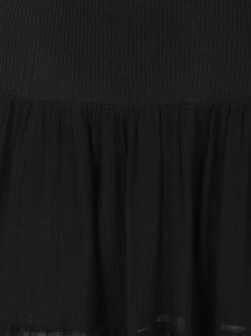 Pinko Ribbed Seersucker Midi Dress With Flounced Skirt