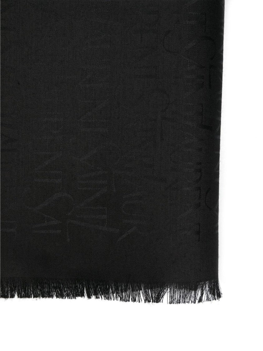 Saint Laurent Black Sciarpa Jacquard Silk/Wool Scarf