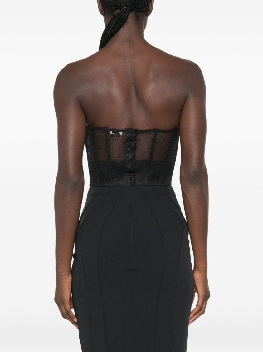 Elisabetta Franchi Sheer Mesh Strapless Bustier Tank Top