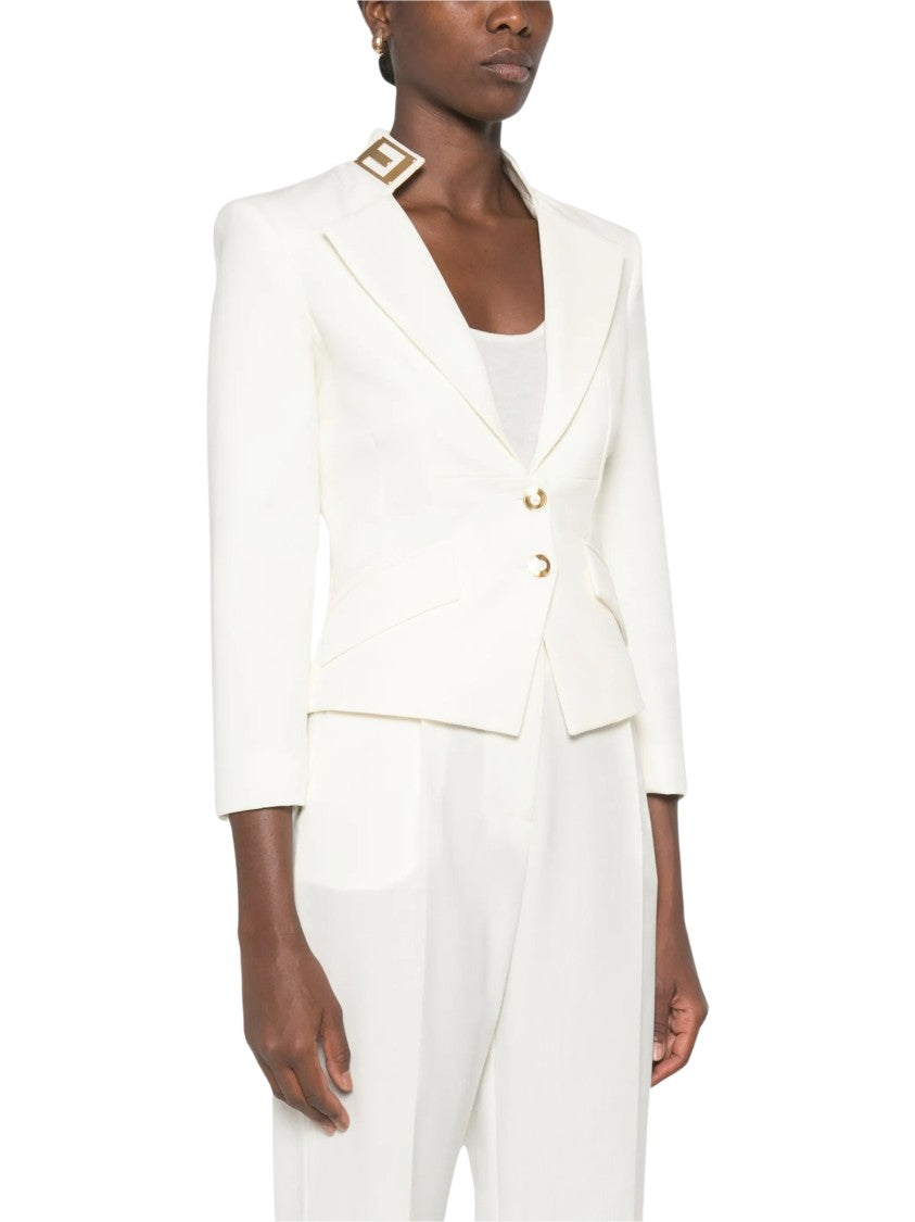 Elisabetta Franchi Tailored Jacket With Deep V-Neckline And Gold Accents