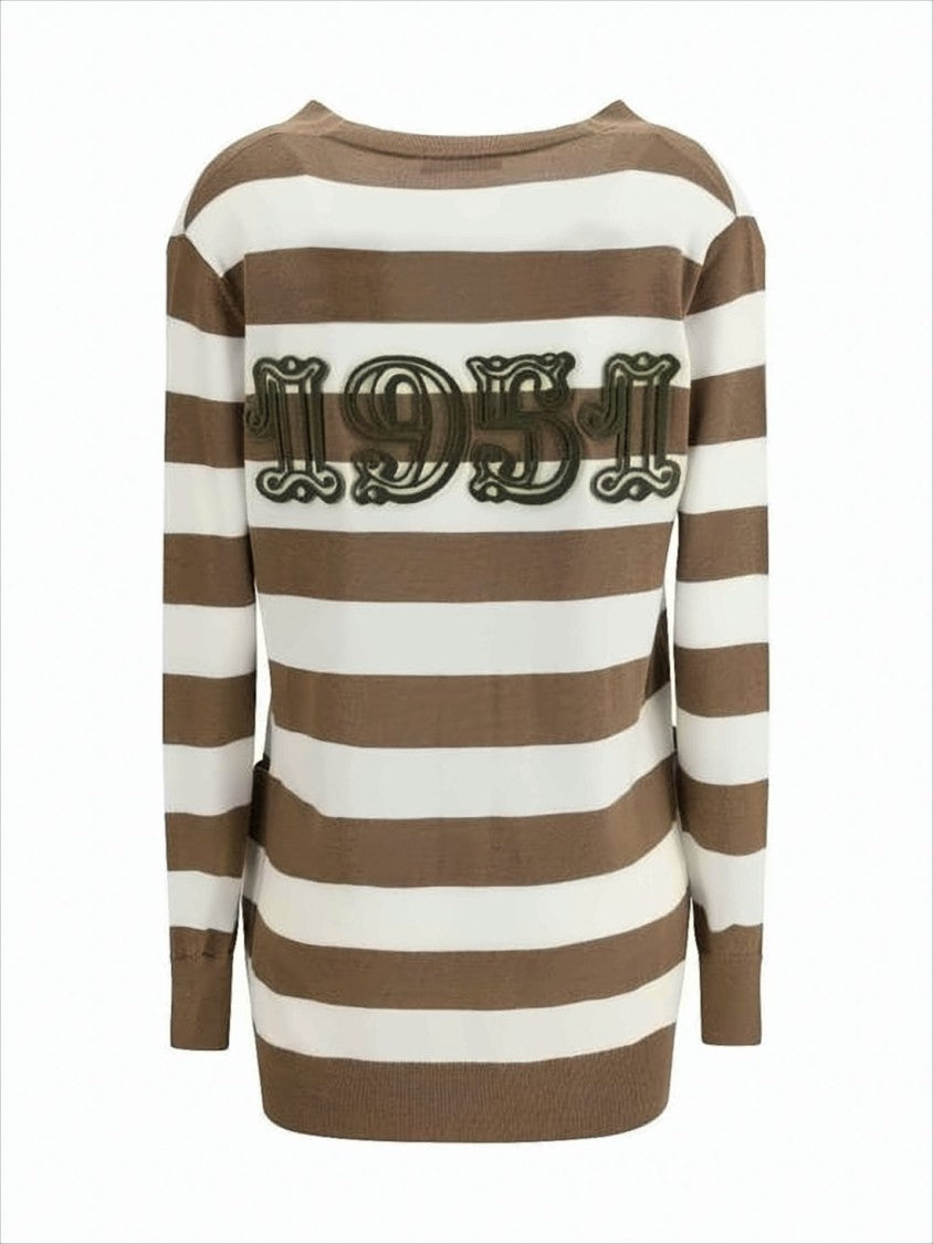 Max Mara Wide Horizontal Striped Wool Cardigan