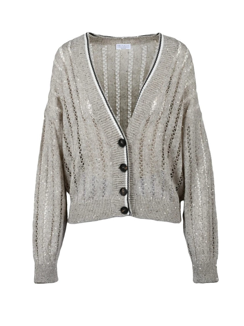 Brunello Cucinelli Beige Linen Nylon Women Cardigan