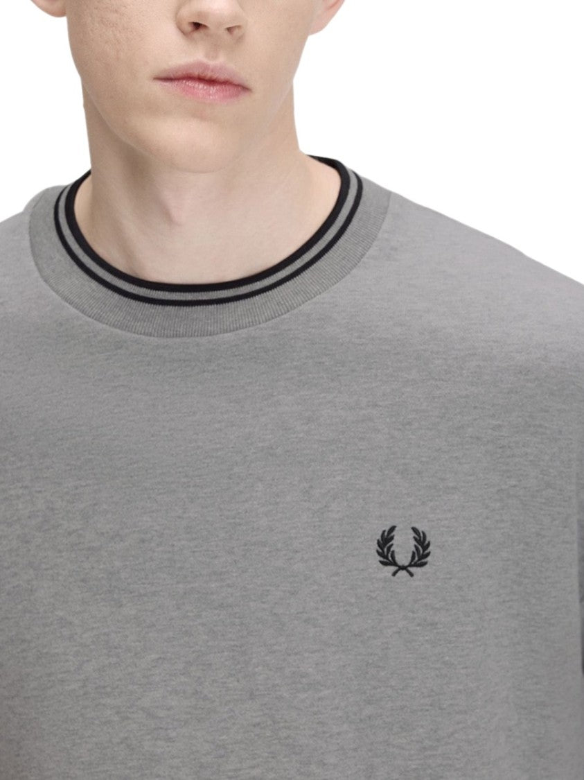 Fred Perry Minimalist Grey Crewneck Sweatshirt With Embroidered Logo