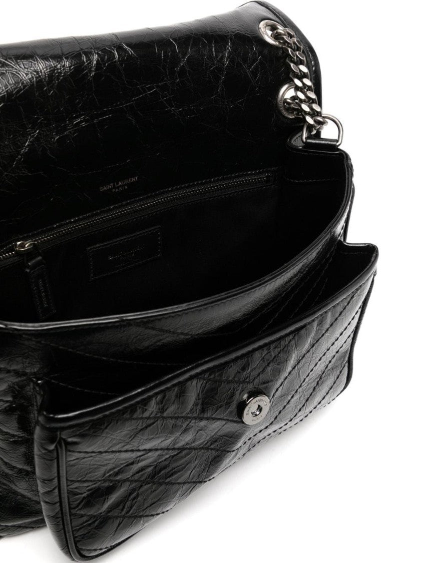 Saint Laurent Quilted Black Shoulder Bag With Chain-Link Straps