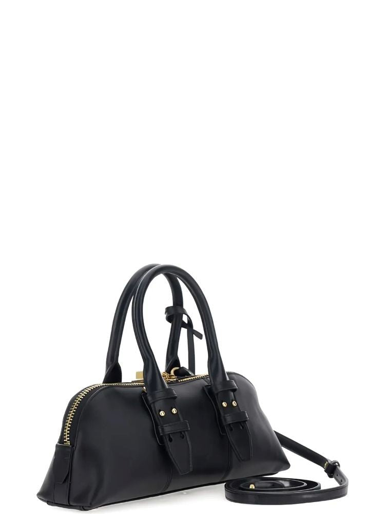 Pinko Vitello Leather Bowling Bag With Dual Handles And Detachable Strap