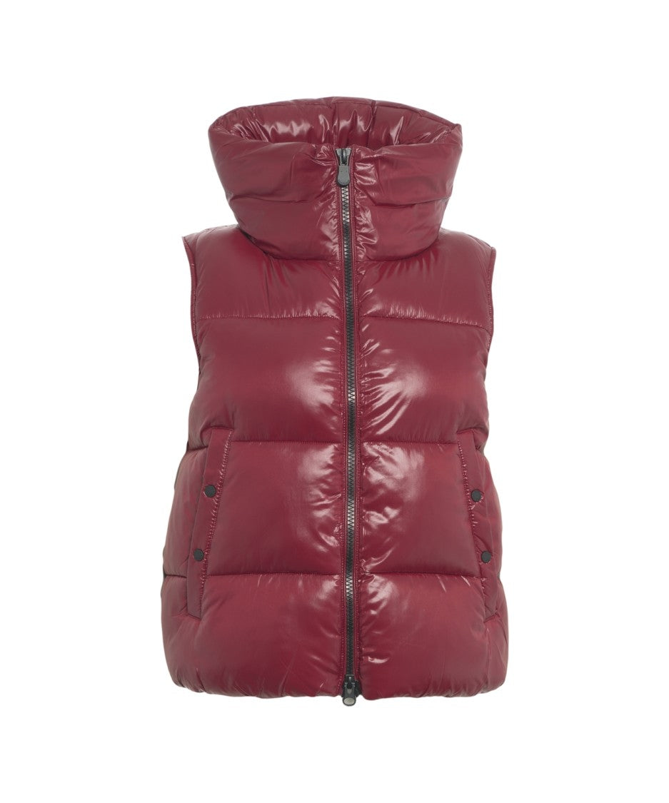 Save The Duck Plumtech Padded Puffer Gilet With High Collar And Snap-Button Pockets