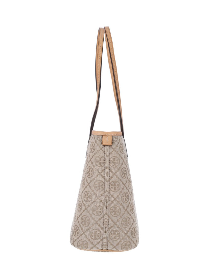 Tory Burch White T Monogram Canvas Tote Bag