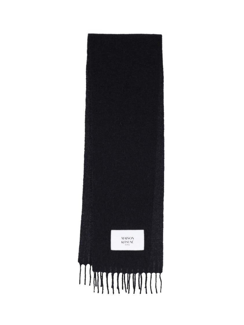 Maison Kitsuné Black Embroidered Logo Alpaca-Blend Scarf