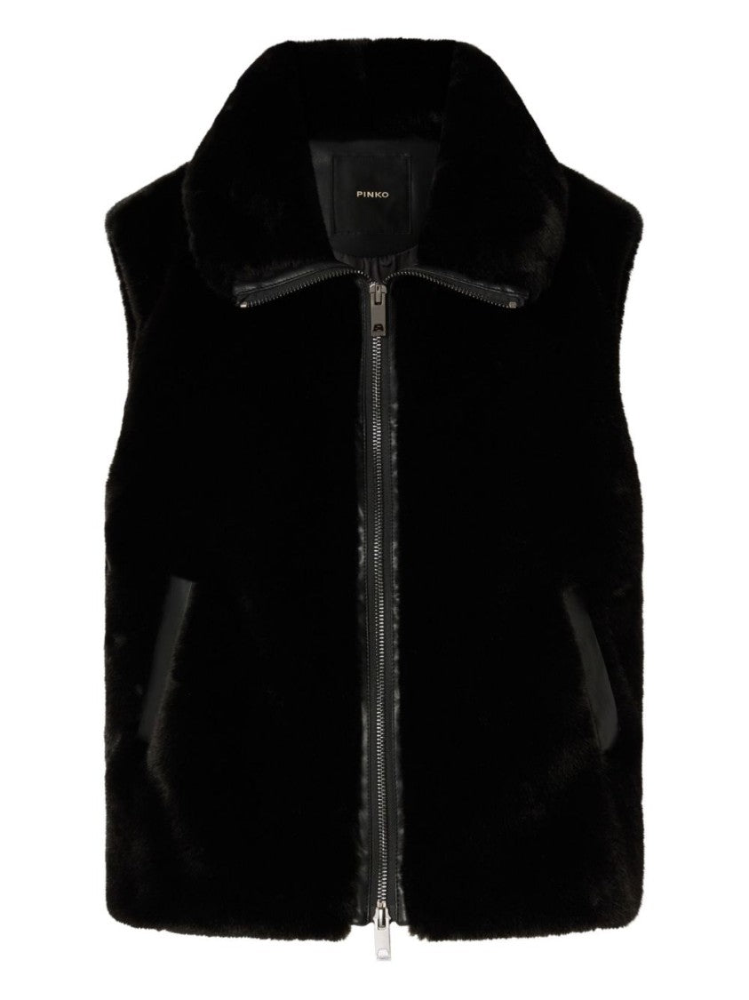 Pinko High-Collar Black Vest With Double-Slider Zip Closure