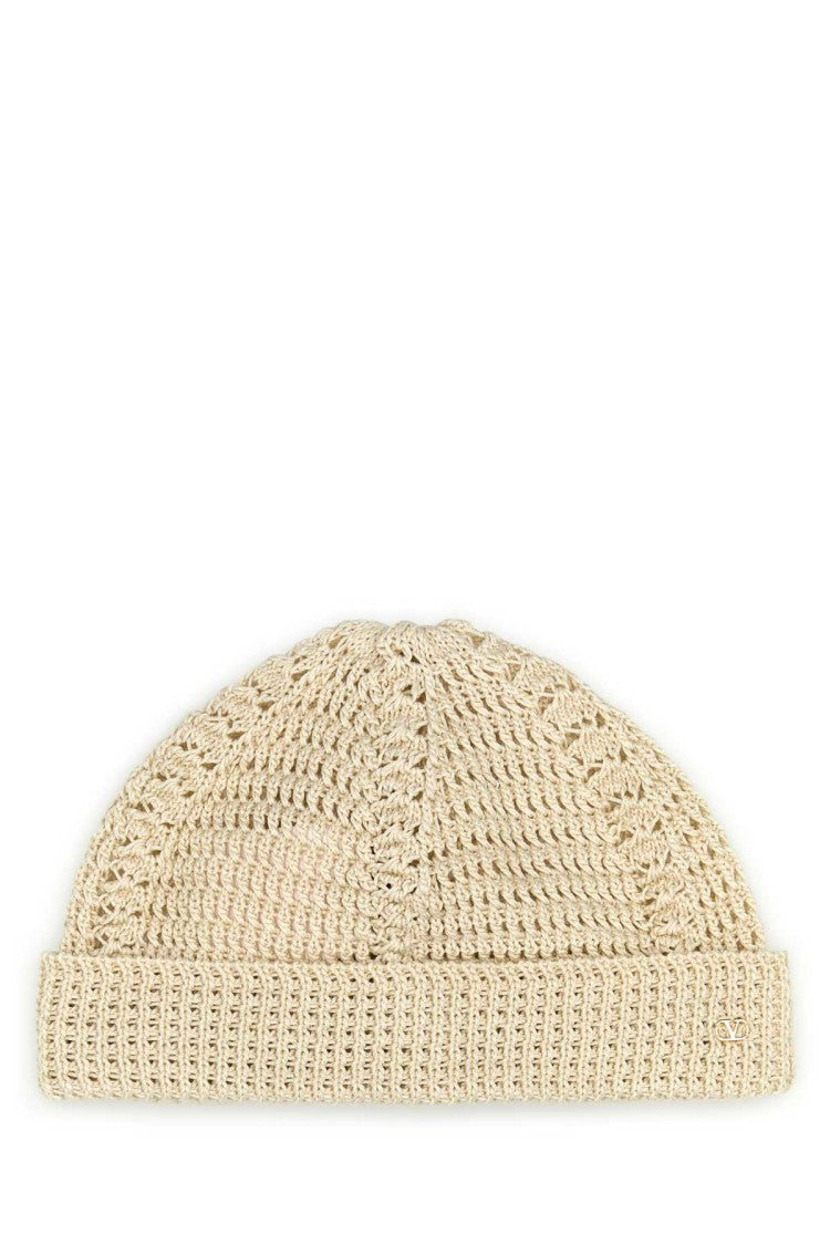 Valentino Garavani Sand Cotton Knitted Vlogo Signature Beanie Hat
