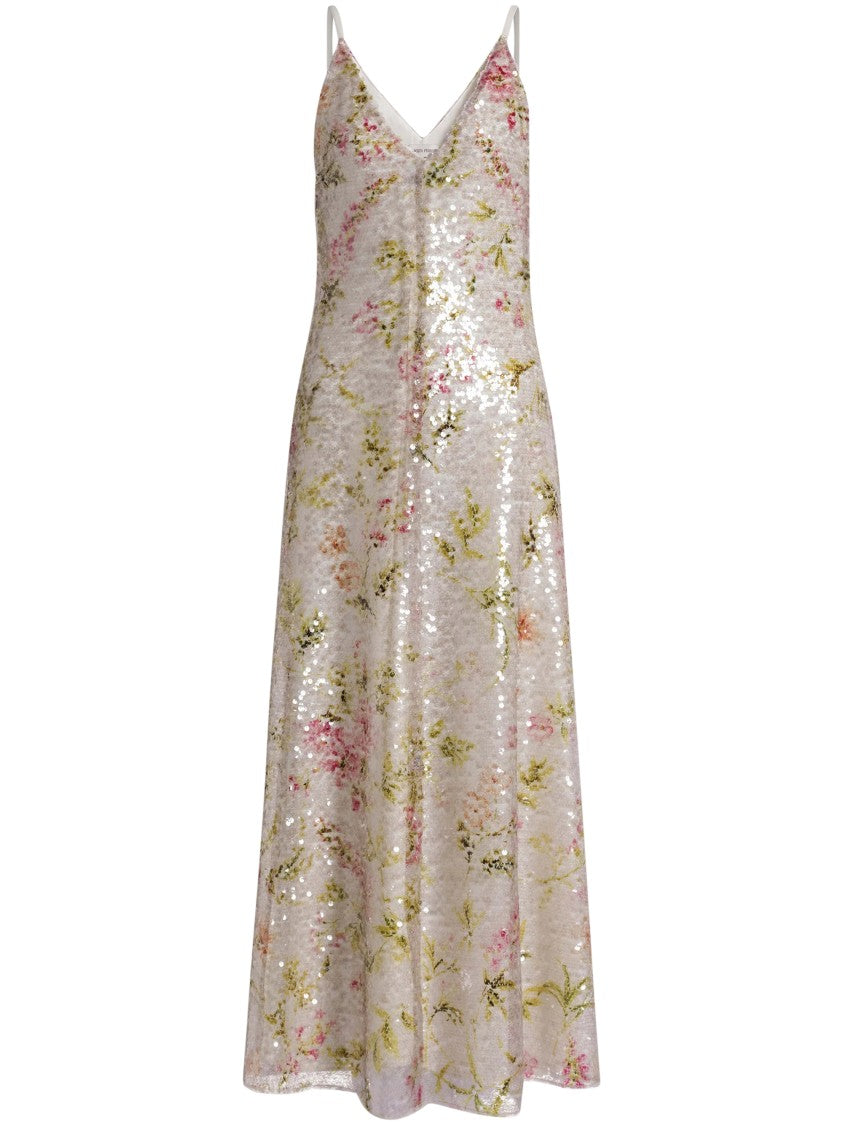 Alberta Ferretti Floral Sequined Maxi Dress With Spaghetti Straps