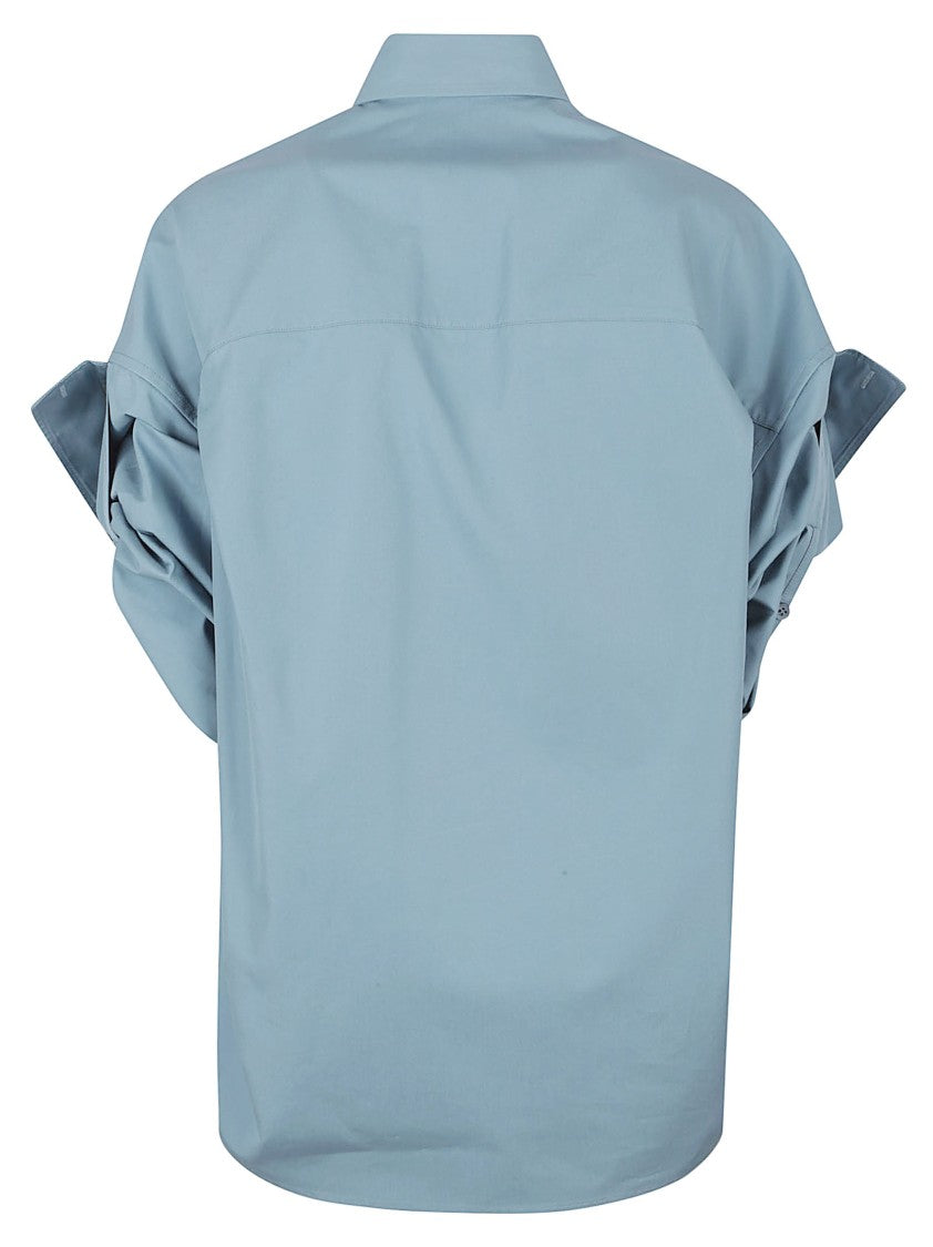 Balenciaga Button-Down Cotton Shirt With Gathered Sleeves And Logo Detail