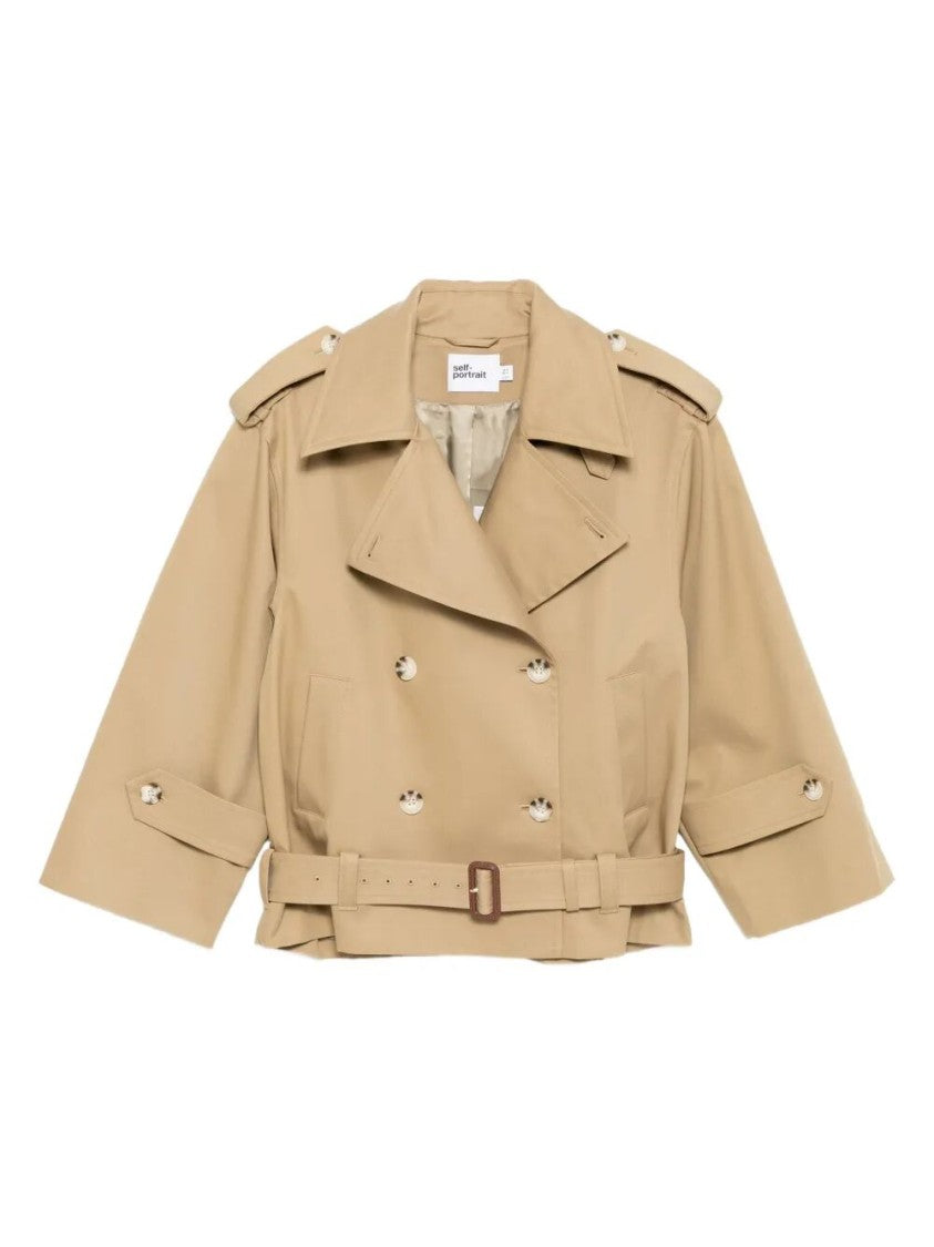Self-Portrait Double-Breasted Trench Jacket With Oversized Sleeves