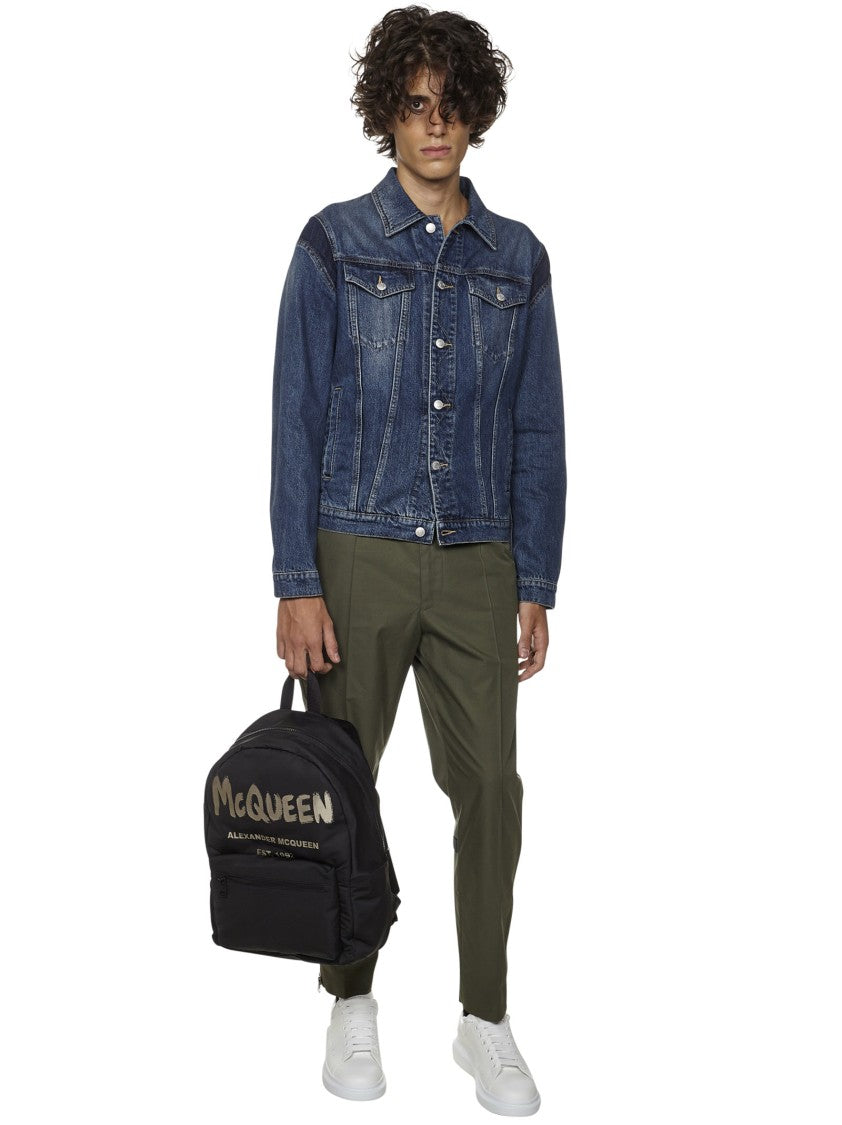 Alexander Mcqueen Black Cotton Backpack With Graffiti Logo Print