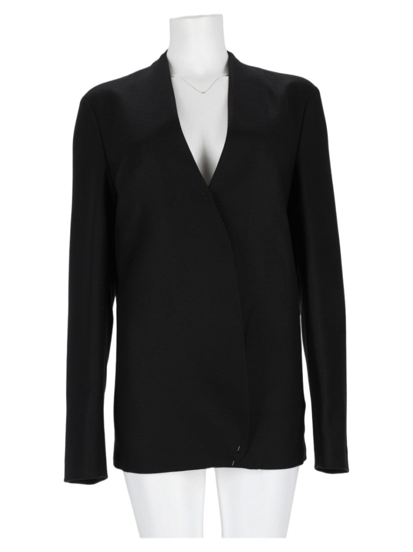 Maison Margiela Minimalist Black Virgin Wool Jacket With Deep V-Neckline