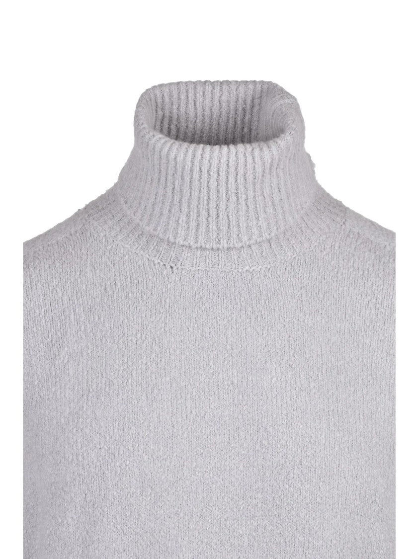 Roberto Collina Grey Stretch Cotton High-Neck Sweater