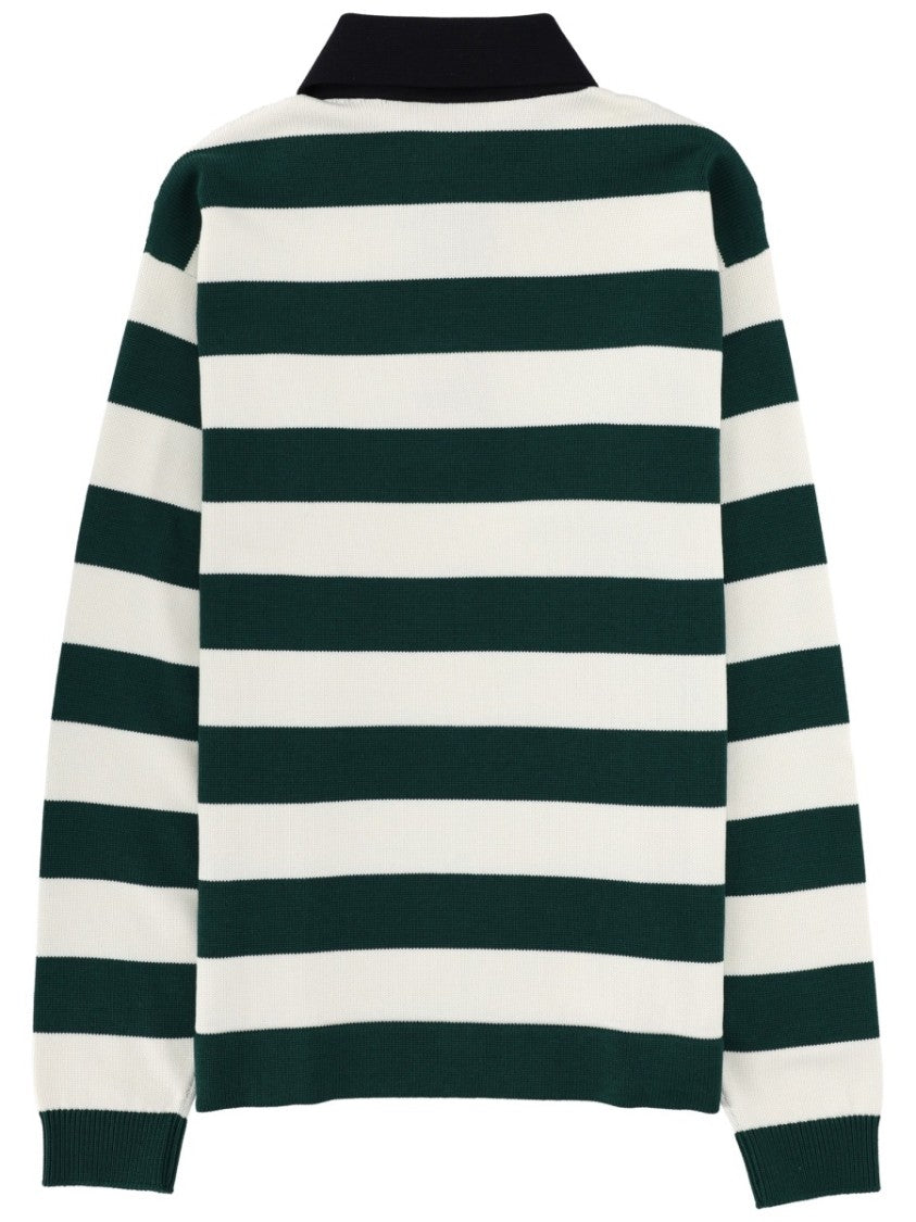 Gucci Striped Long-Sleeve Silk-Blend Polo Shirt