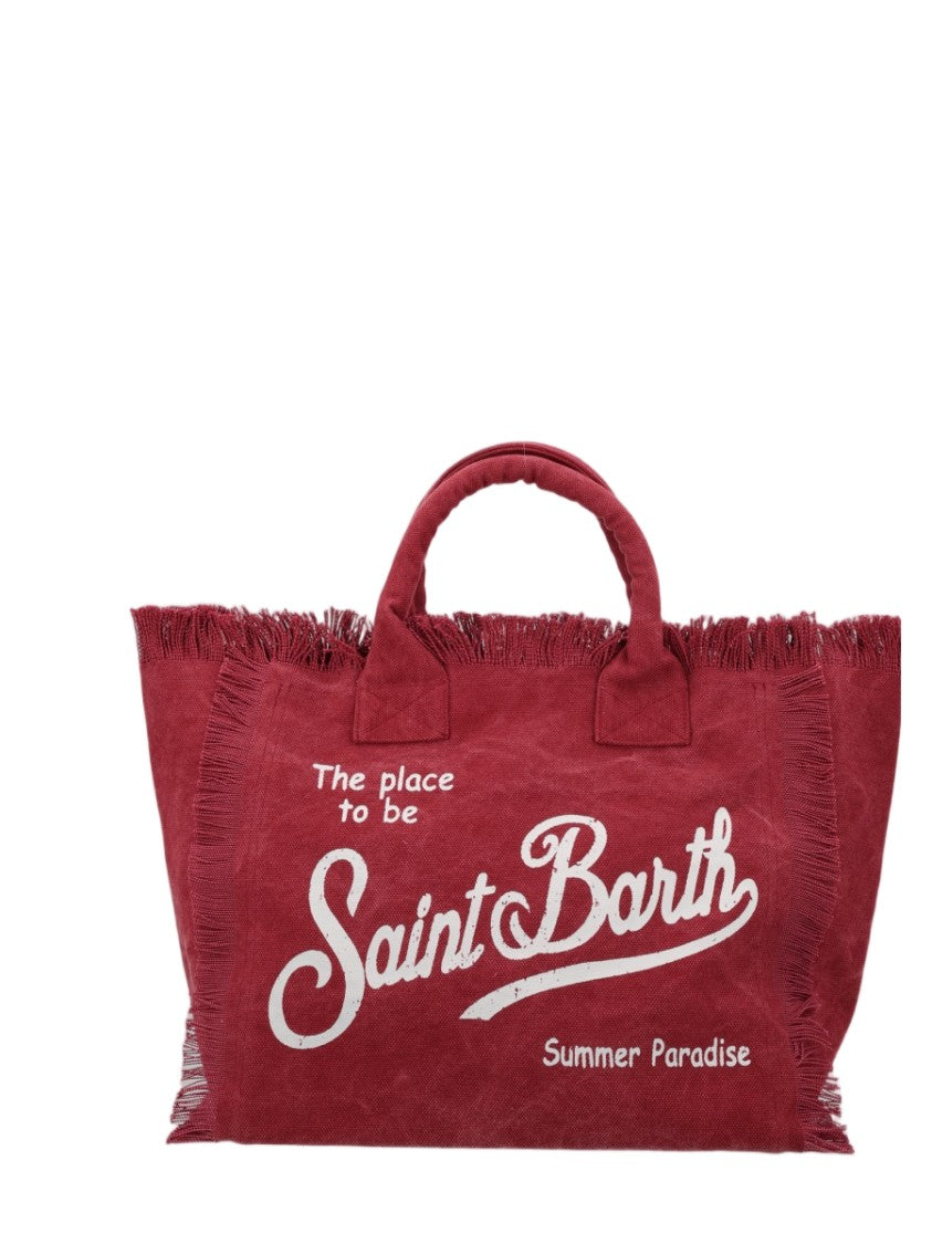 Mc2 Saint Barth Burgundy Fringed Script Tote Bag