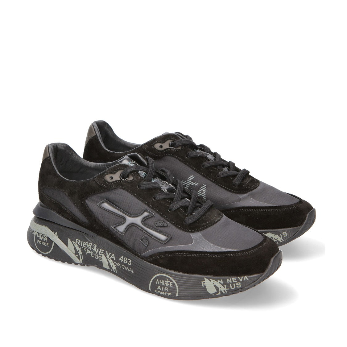 Premiata Moerun Sneakers In Black Suede And Technical Fabric