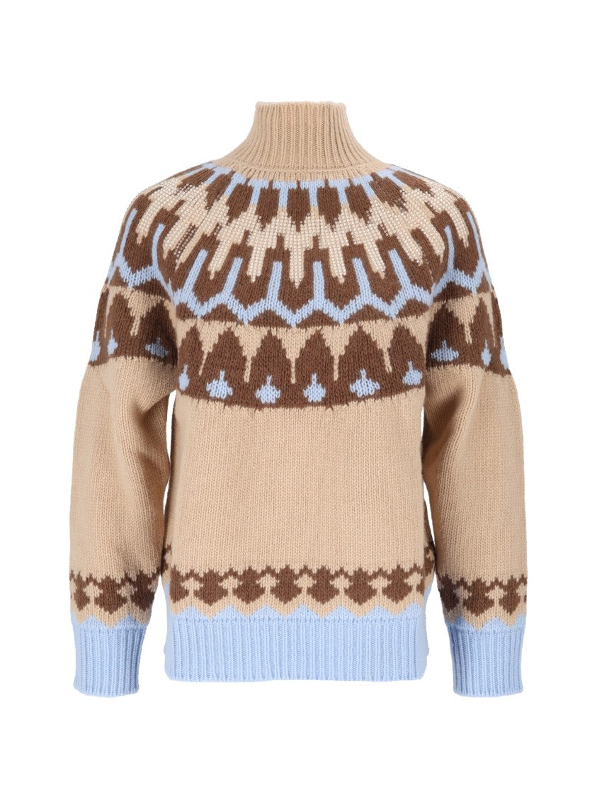 Ermanno Scervino Geometric Pattern Knit Sweater With High Ribbed Turtleneck