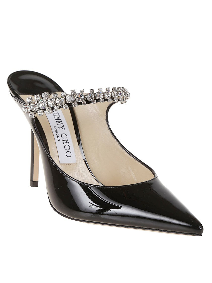Jimmy Choo Crystal-Embellished Black Patent Leather High-Heeled Mules