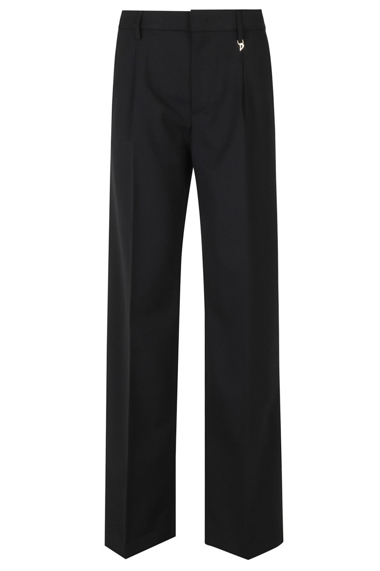 Dondup Lia Black Virgin Wool Loose-Fit Straight-Leg Pants