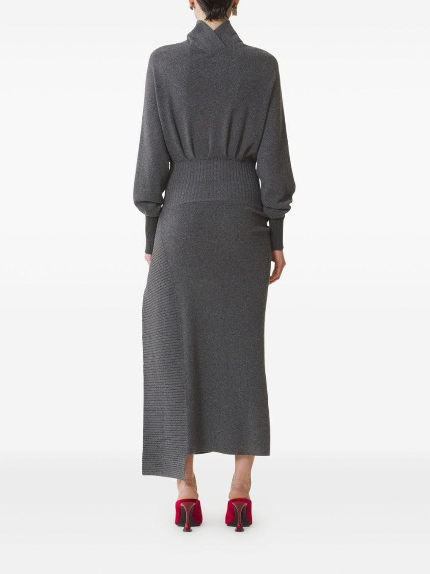 Lanvin Gray Wool-Cashmere Midi Dress With Asymmetrical Hem