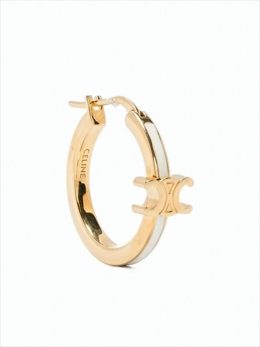 Celine Polished Brass Hoop Earrings With Emblem Detail