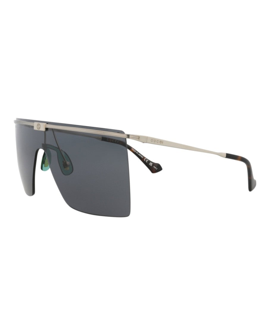 Gucci Shield-Frame Metal Sunglasses With Polished Finish