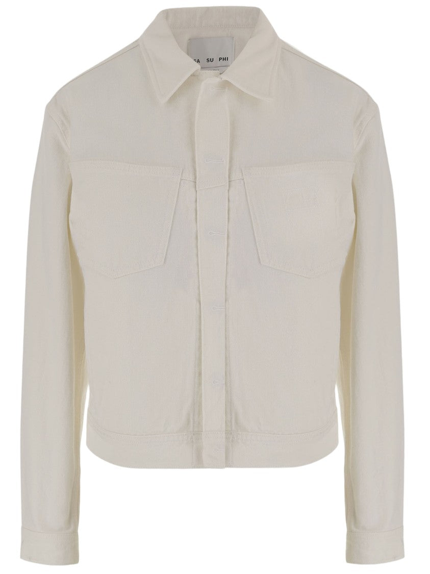 Sa Su Phi Ivory Cotton Jacket With Classic Collar