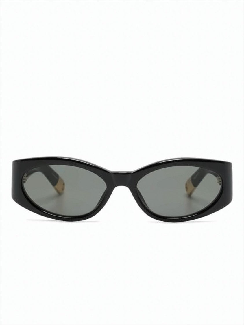 Jacquemus Narrow Oval Black Acetate Sunglasses With Gold Accents
