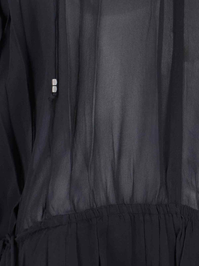 Isabel Marant Étoile Black Semi-Transparent Midi Dress With Drawstring Waist