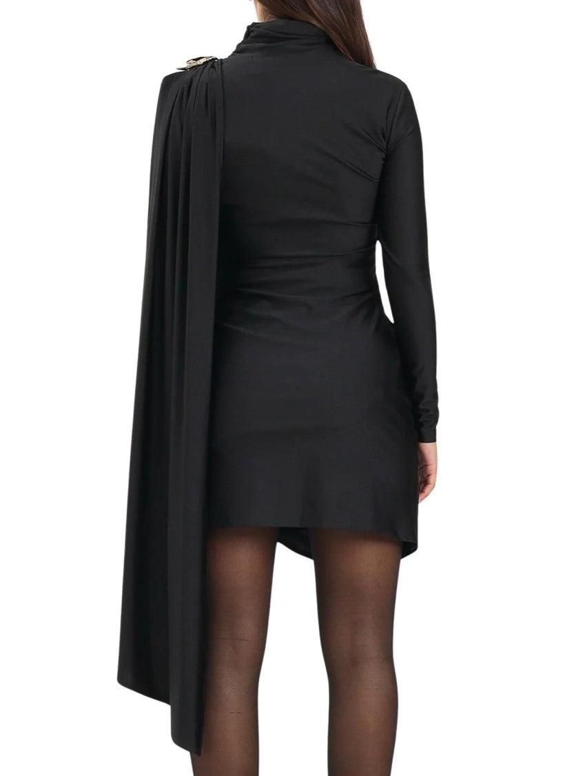 Tpn Asymmetrical Draped Black Lycra Dress With Gold Clasp